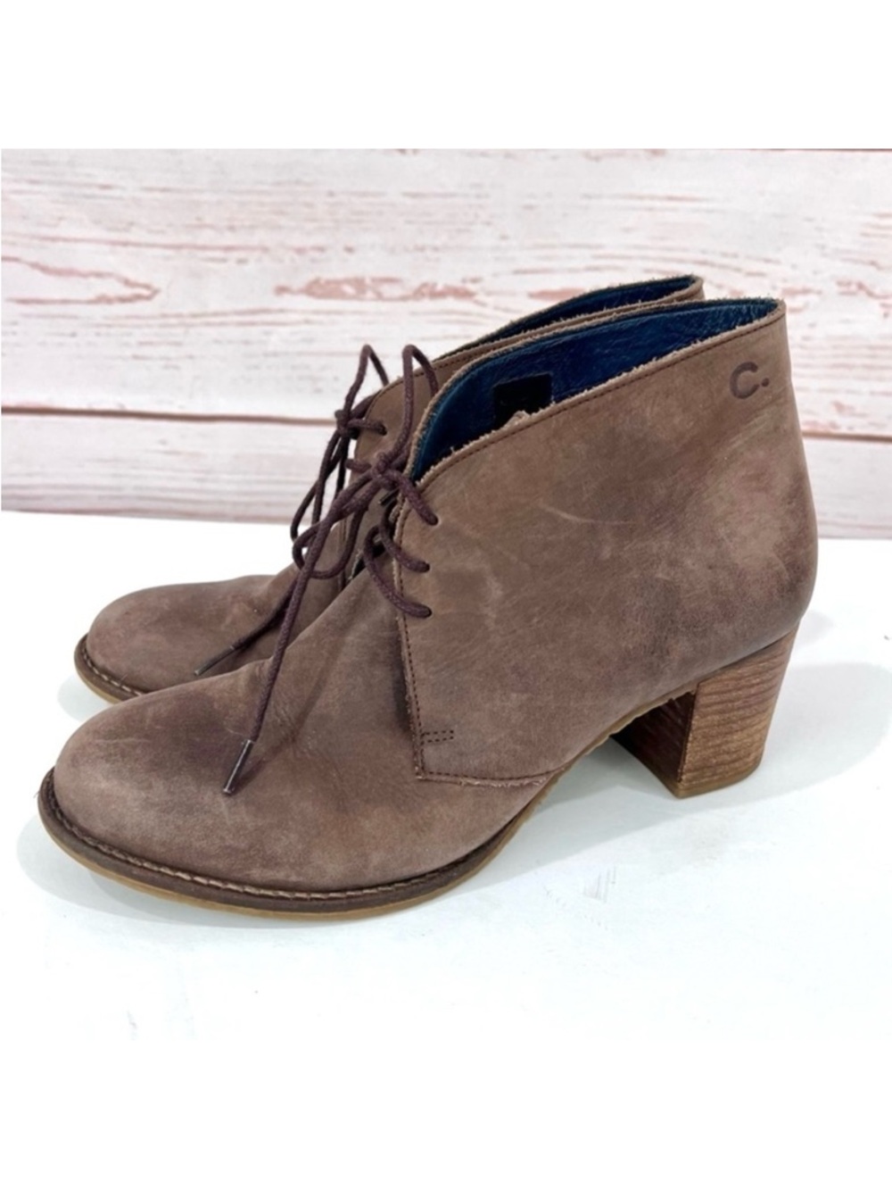 Anthropologie Taupe Suede Lace-Up Ankle Boots 7.5 US/ 38